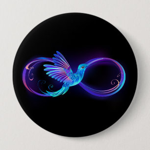 Neon Infinity Symbol with Glowing Hummingbird 10 Cm Round Badge