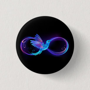 Neon Infinity Symbol with Glowing Hummingbird 3 Cm Round Badge