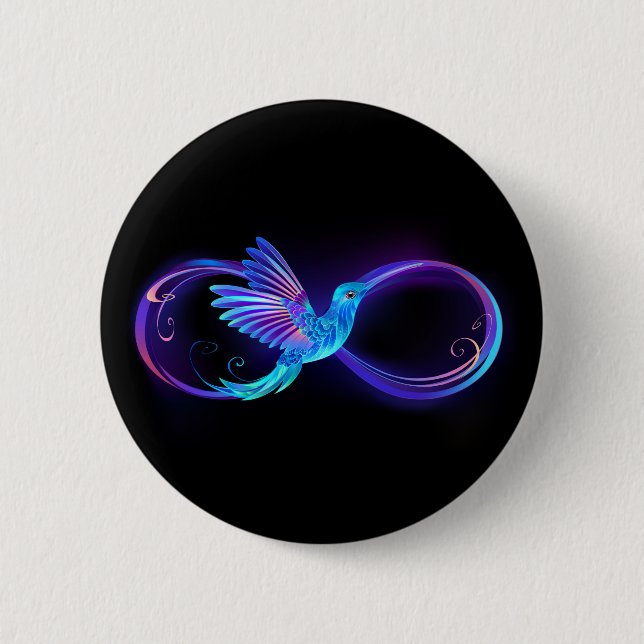 Neon Infinity Symbol with Glowing Hummingbird 6 Cm Round Badge (Front)