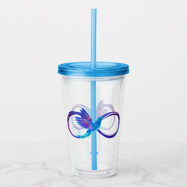 Neon Infinity Symbol with Glowing Hummingbird Acrylic Tumbler (Front)