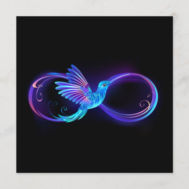 Neon Infinity Symbol with Glowing Hummingbird Advice Card (Front)