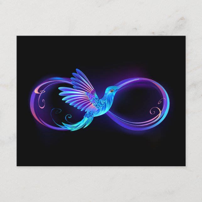 Neon Infinity Symbol with Glowing Hummingbird Advice Card (Front)