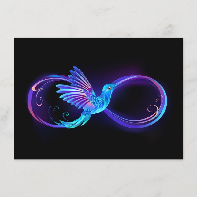 Neon Infinity Symbol with Glowing Hummingbird Advice Card (Front)