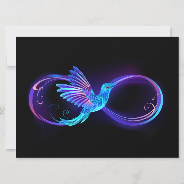 Neon Infinity Symbol with Glowing Hummingbird Announcement (Front)