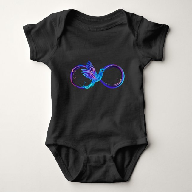 Neon Infinity Symbol with Glowing Hummingbird Baby Bodysuit (Front)
