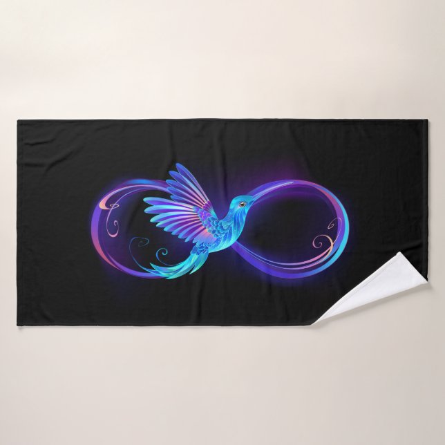 Neon Infinity Symbol with Glowing Hummingbird Bath Towel Set (Bath Towel)