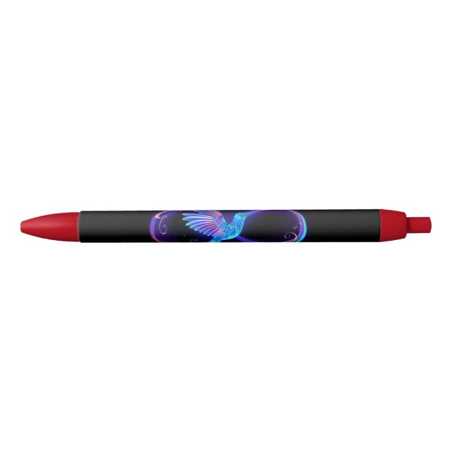 Neon Infinity Symbol with Glowing Hummingbird Black Ink Pen (Front)