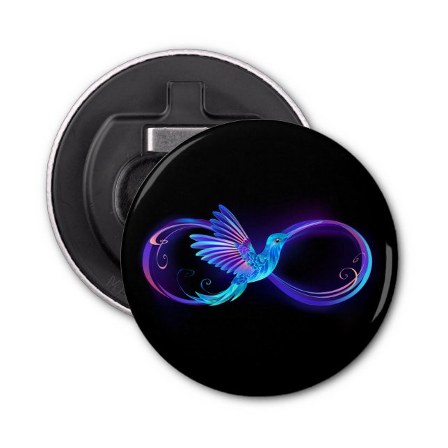 Neon Infinity Symbol with Glowing Hummingbird Bottle Opener (Front)