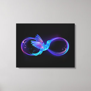 Neon Infinity Symbol with Glowing Hummingbird Canvas Print