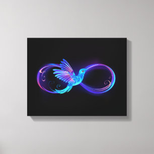 Neon Infinity Symbol with Glowing Hummingbird Canvas Print
