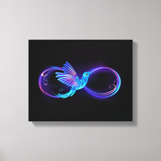 Neon Infinity Symbol with Glowing Hummingbird Canvas Print (Front)
