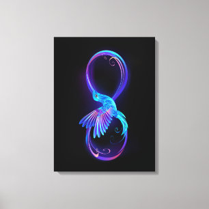 Neon Infinity Symbol with Glowing Hummingbird Canvas Print