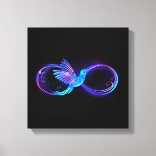 Neon Infinity Symbol with Glowing Hummingbird Canvas Print