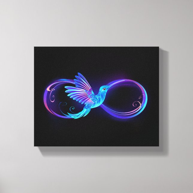 Neon Infinity Symbol with Glowing Hummingbird Canvas Print (Front)