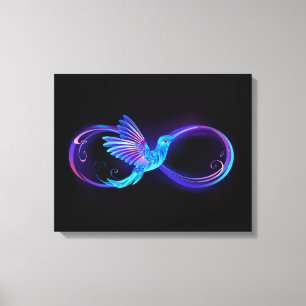 Neon Infinity Symbol with Glowing Hummingbird Canvas Print