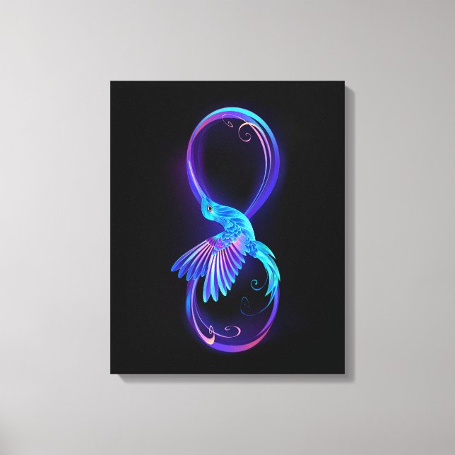 Neon Infinity Symbol with Glowing Hummingbird Canvas Print (Front)