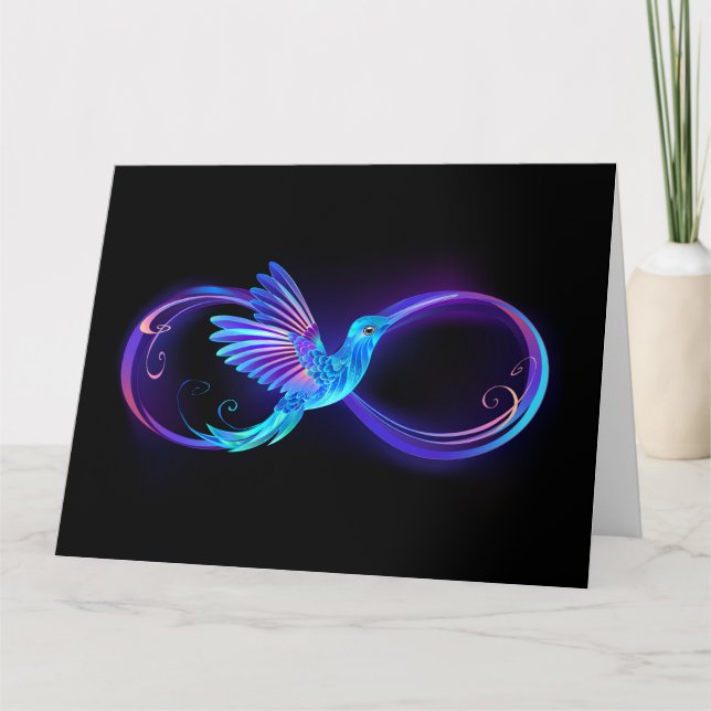 Neon Infinity Symbol with Glowing Hummingbird Card (Front)