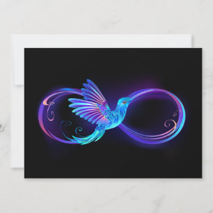 Neon Infinity Symbol with Glowing Hummingbird Card