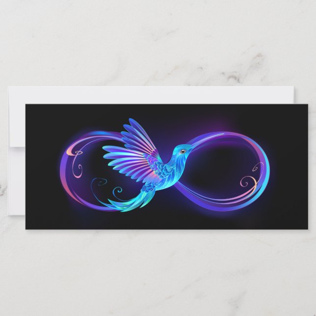 Neon Infinity Symbol with Glowing Hummingbird Card (Front)