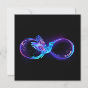 Neon Infinity Symbol with Glowing Hummingbird Card