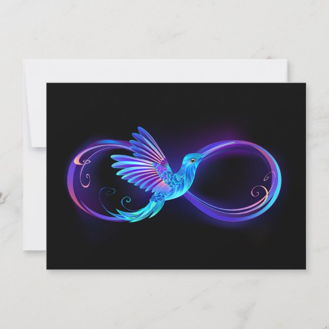 Neon Infinity Symbol with Glowing Hummingbird Card (Front)