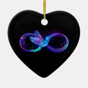Neon Infinity Symbol with Glowing Hummingbird Ceramic Tree Decoration