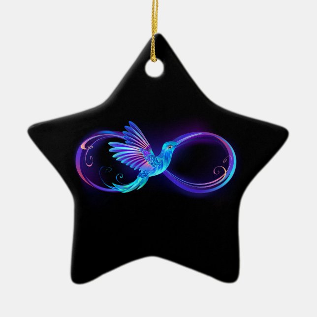 Neon Infinity Symbol with Glowing Hummingbird Ceramic Tree Decoration (Front)