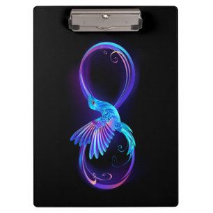 Neon Infinity Symbol with Glowing Hummingbird Clipboard