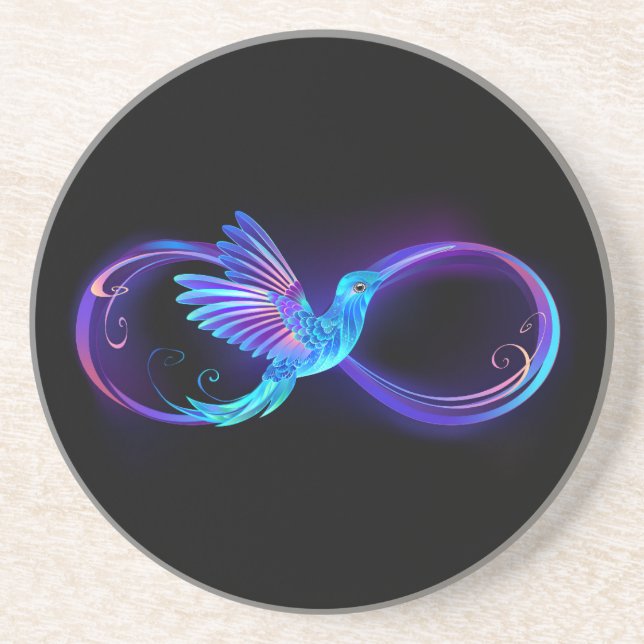 Neon Infinity Symbol with Glowing Hummingbird Coaster (Front)