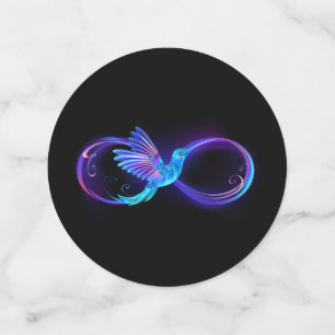 Neon Infinity Symbol with Glowing Hummingbird Confetti