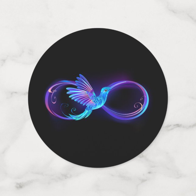Neon Infinity Symbol with Glowing Hummingbird Confetti (Medium Front)