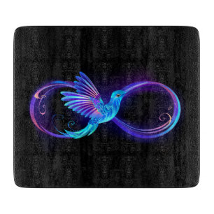 Neon Infinity Symbol with Glowing Hummingbird Cutting Board
