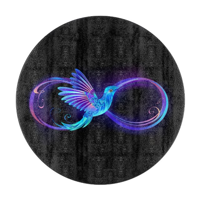 Neon Infinity Symbol with Glowing Hummingbird Cutting Board (Front)