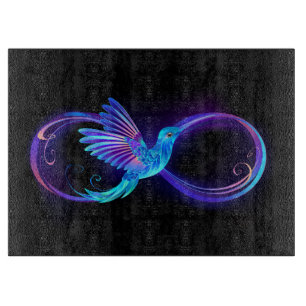 Neon Infinity Symbol with Glowing Hummingbird Cutting Board