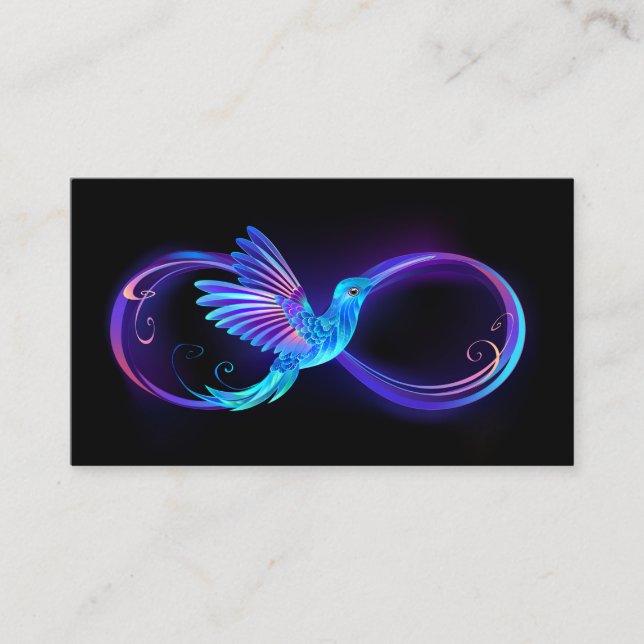 Neon Infinity Symbol with Glowing Hummingbird Discount Card (Front)