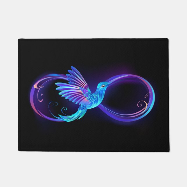 Neon Infinity Symbol with Glowing Hummingbird Doormat (Front)