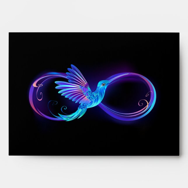 Neon Infinity Symbol with Glowing Hummingbird Envelope (Front)