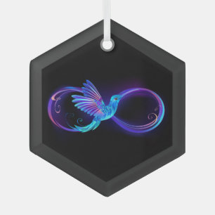 Neon Infinity Symbol with Glowing Hummingbird Glass Tree Decoration