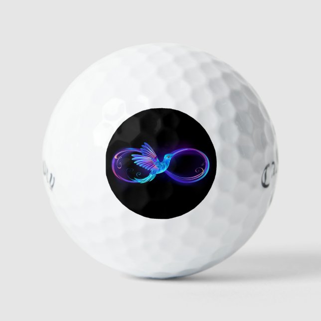 Neon Infinity Symbol with Glowing Hummingbird Golf Balls (Front)