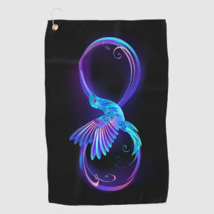 Neon Infinity Symbol with Glowing Hummingbird Golf Towel