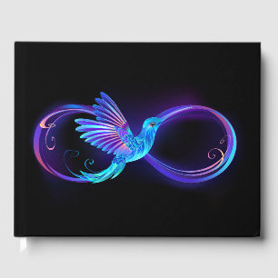 Neon Infinity Symbol with Glowing Hummingbird Guest Book