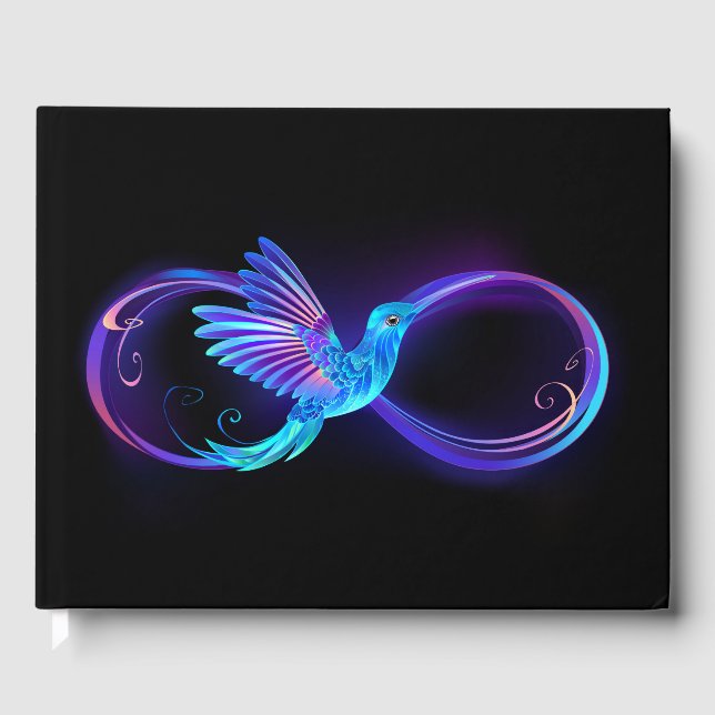 Neon Infinity Symbol with Glowing Hummingbird Guest Book (Front)