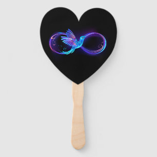 Neon Infinity Symbol with Glowing Hummingbird Hand Fan