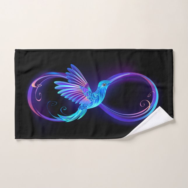 Neon Infinity Symbol with Glowing Hummingbird Hand Towel (Hand Towel)