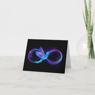 Neon Infinity Symbol with Glowing Hummingbird Holiday Card
