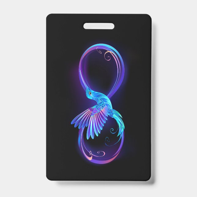 Neon Infinity Symbol with Glowing Hummingbird ID Badge (Front)