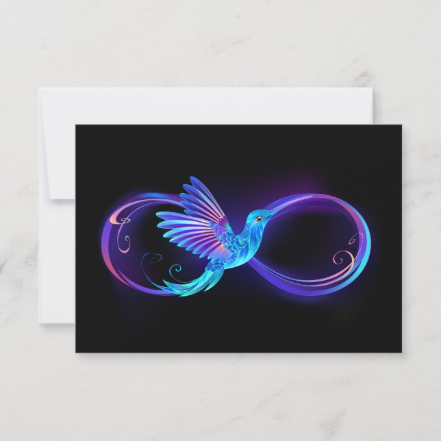 Neon Infinity Symbol with Glowing Hummingbird Invitation (Front)