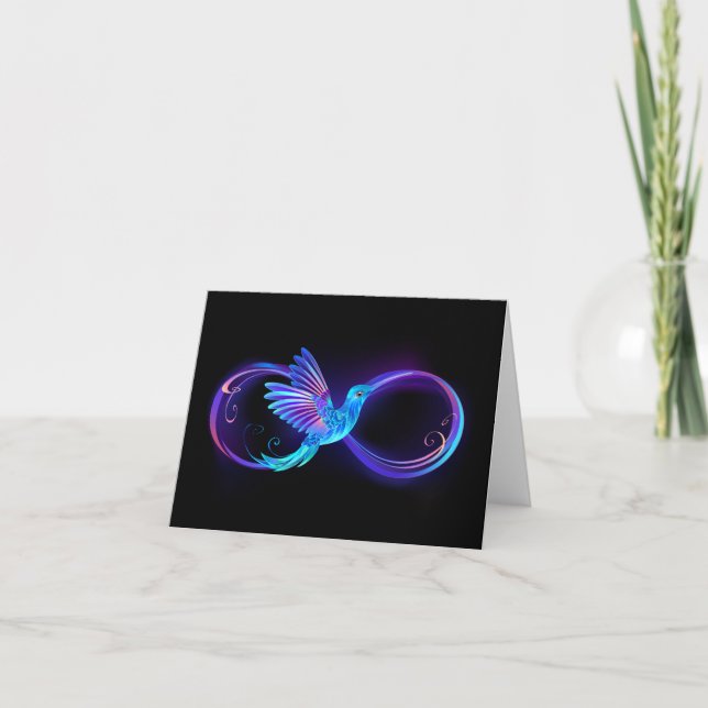 Neon Infinity Symbol with Glowing Hummingbird Invitation (Front)