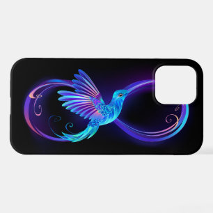 Neon Infinity Symbol with Glowing Hummingbird iPhone 12 Case