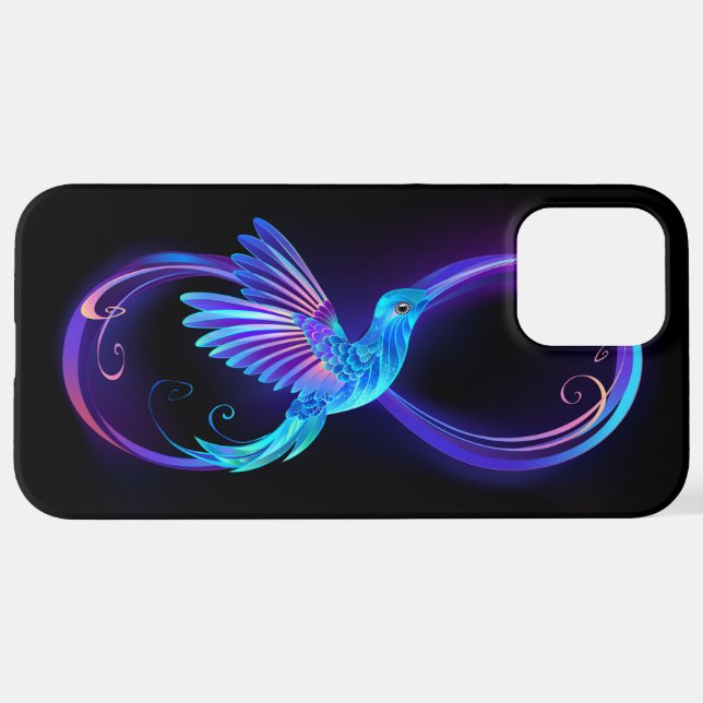 Neon Infinity Symbol with Glowing Hummingbird iPhone Case (Back Horizontal)